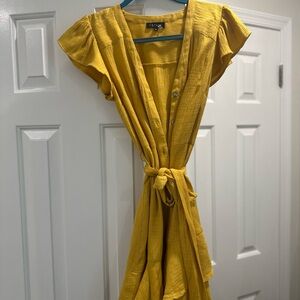 ASTR Yellow Midi Dress with Tie Waist